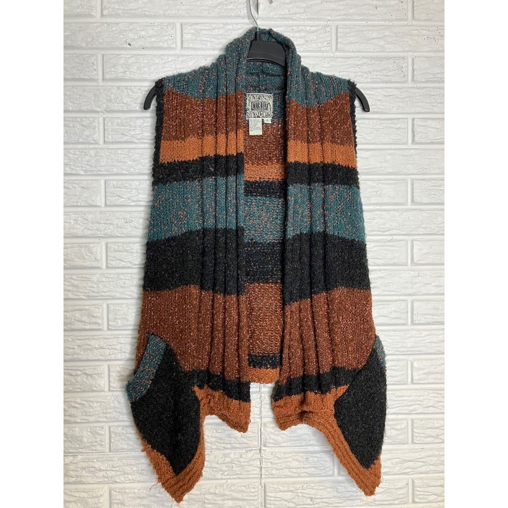 Curio boho style open cardigan vest with pockets handkerchief hem women's small